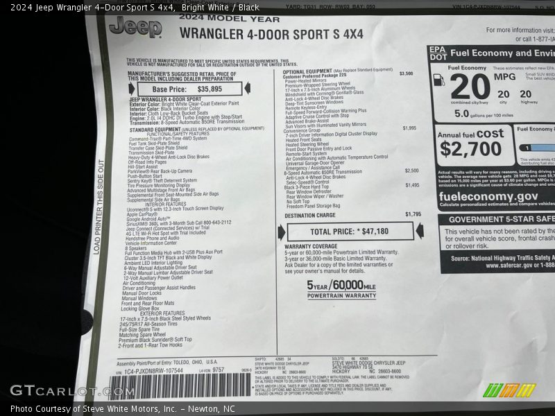  2024 Wrangler 4-Door Sport S 4x4 Window Sticker