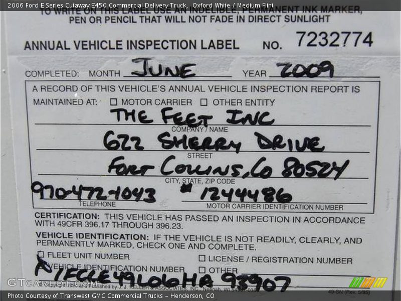 Oxford White / Medium Flint 2006 Ford E Series Cutaway E450 Commercial Delivery Truck