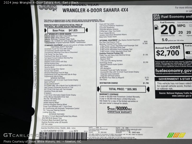  2024 Wrangler 4-Door Sahara 4x4 Window Sticker
