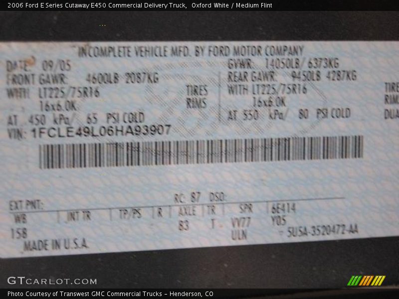 Oxford White / Medium Flint 2006 Ford E Series Cutaway E450 Commercial Delivery Truck