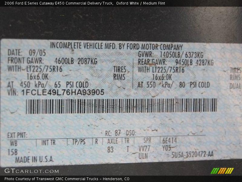 Oxford White / Medium Flint 2006 Ford E Series Cutaway E450 Commercial Delivery Truck