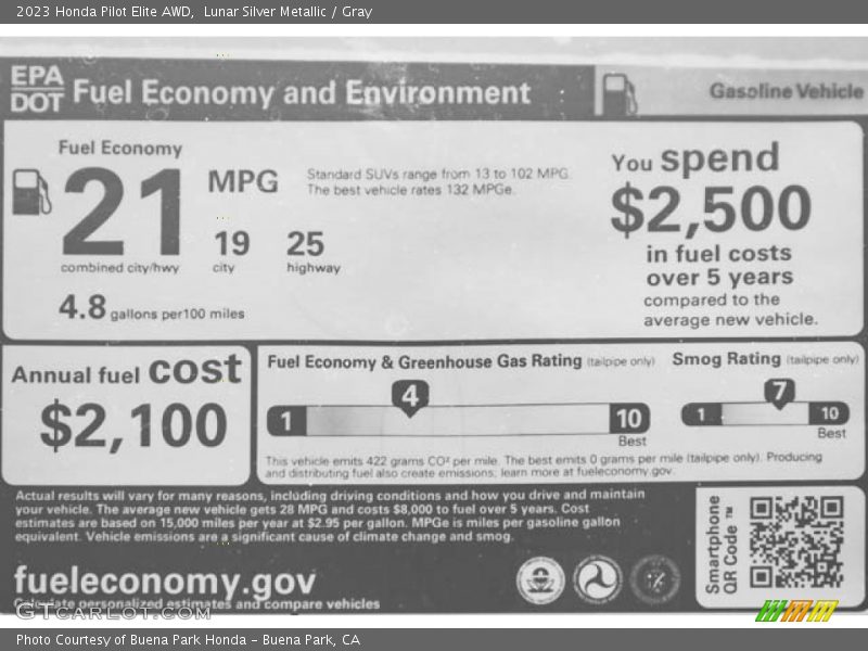 Lunar Silver Metallic / Gray 2023 Honda Pilot Elite AWD