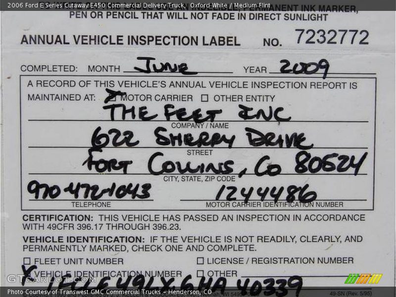 Oxford White / Medium Flint 2006 Ford E Series Cutaway E450 Commercial Delivery Truck