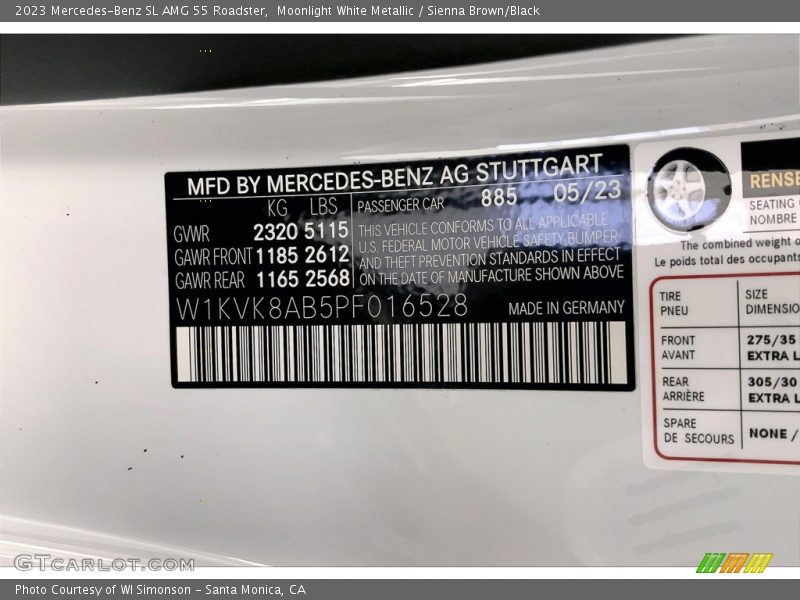 2023 SL AMG 55 Roadster Moonlight White Metallic Color Code 885