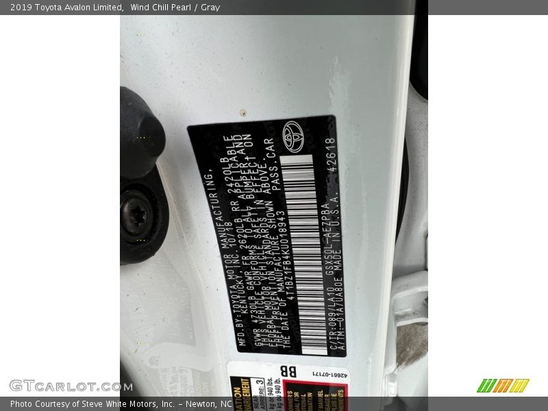 2019 Avalon Limited Wind Chill Pearl Color Code 089