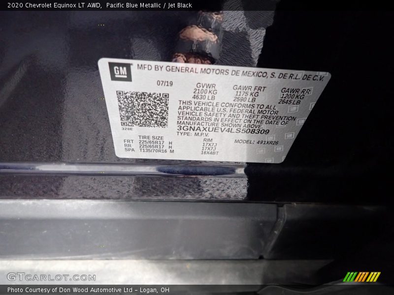 Pacific Blue Metallic / Jet Black 2020 Chevrolet Equinox LT AWD