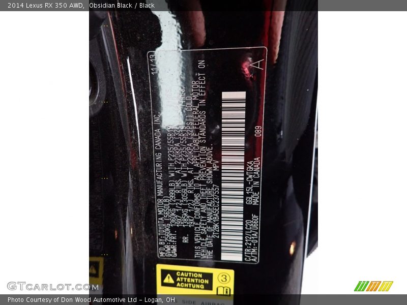 Obsidian Black / Black 2014 Lexus RX 350 AWD