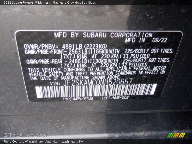 Magnetite Gray Metallic / Black 2022 Subaru Forester Wilderness