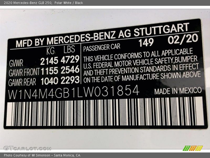 Polar White / Black 2020 Mercedes-Benz GLB 250