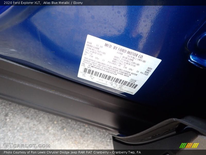 Atlas Blue Metallic / Ebony 2020 Ford Explorer XLT