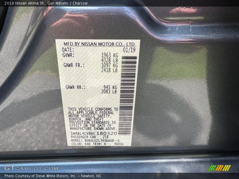 2019 Altima SR Gun Metallic Color Code KAD