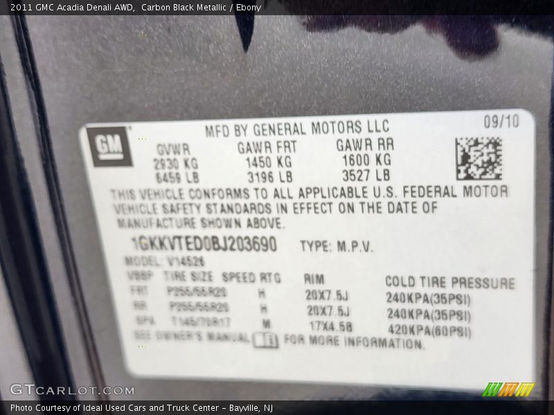 Carbon Black Metallic / Ebony 2011 GMC Acadia Denali AWD