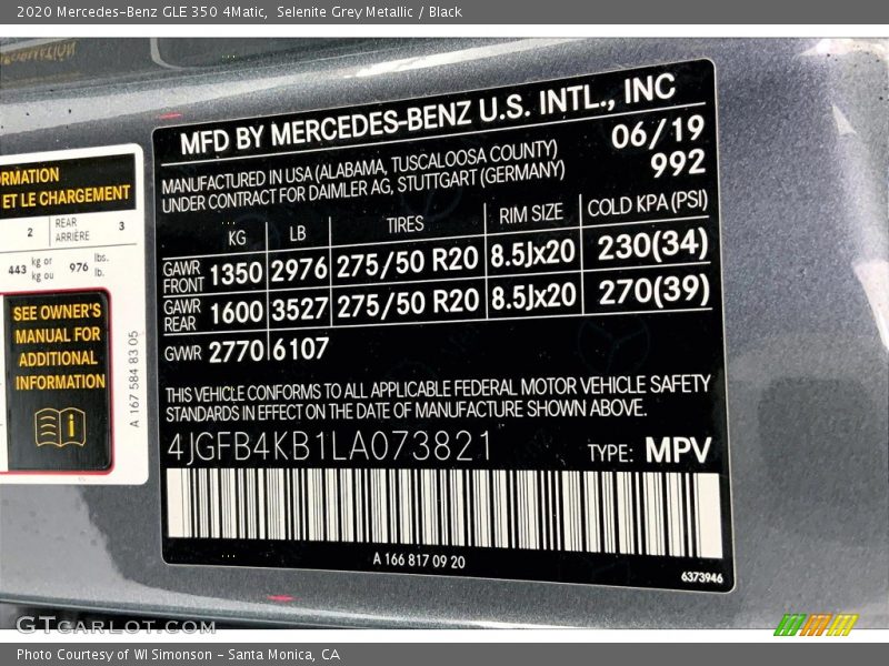 Selenite Grey Metallic / Black 2020 Mercedes-Benz GLE 350 4Matic