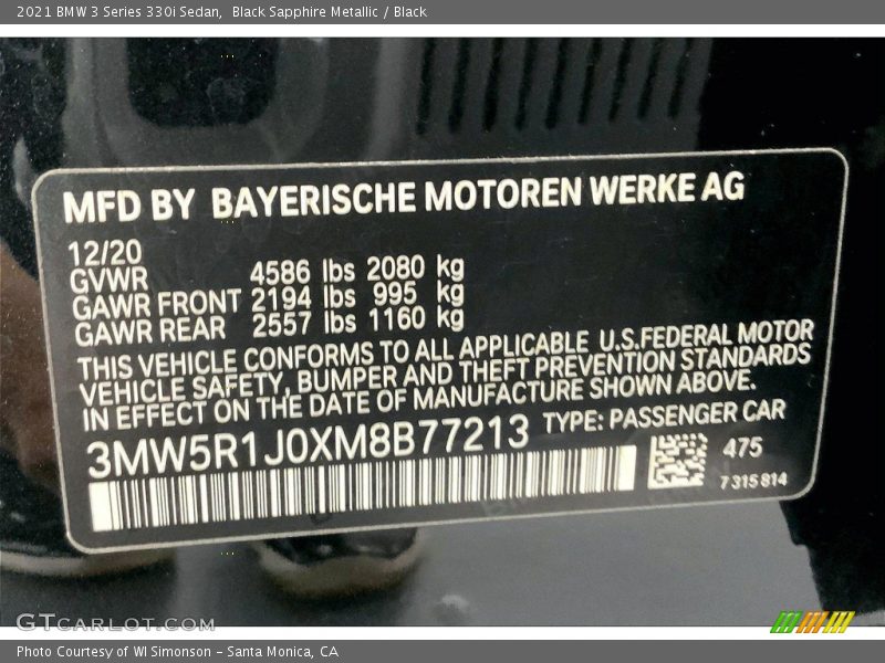 Black Sapphire Metallic / Black 2021 BMW 3 Series 330i Sedan