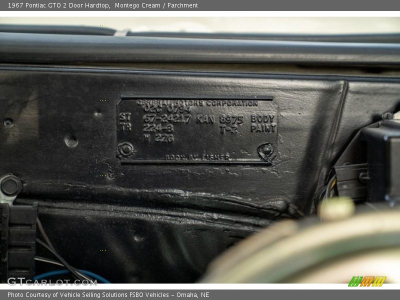 Info Tag of 1967 GTO 2 Door Hardtop