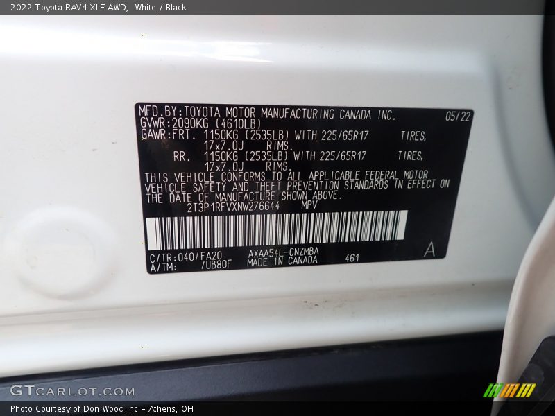 White / Black 2022 Toyota RAV4 XLE AWD