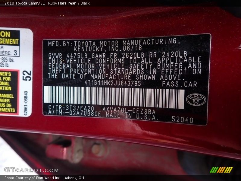 Ruby Flare Pearl / Black 2018 Toyota Camry SE