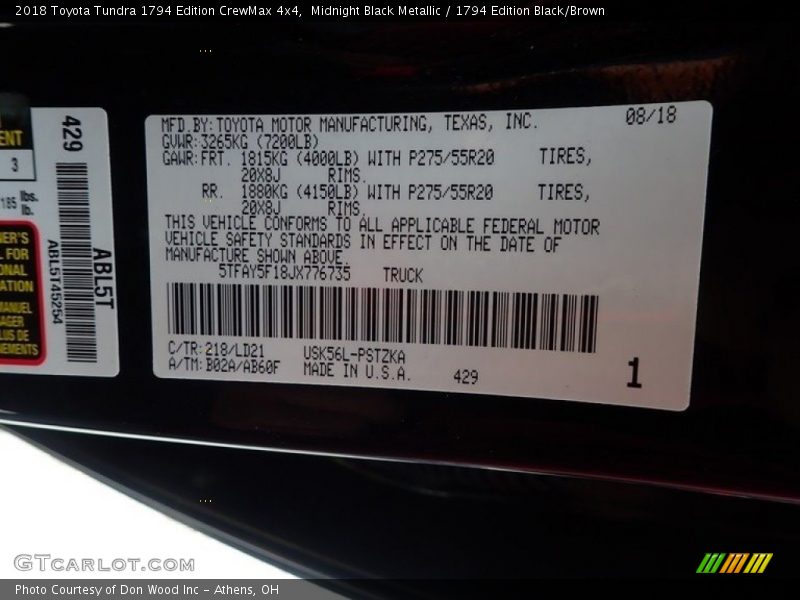 Midnight Black Metallic / 1794 Edition Black/Brown 2018 Toyota Tundra 1794 Edition CrewMax 4x4