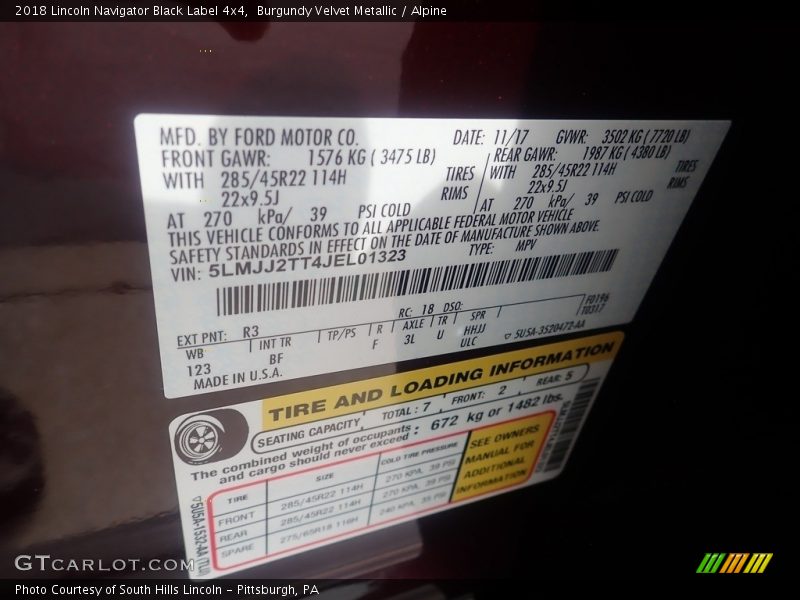 2018 Navigator Black Label 4x4 Burgundy Velvet Metallic Color Code R3