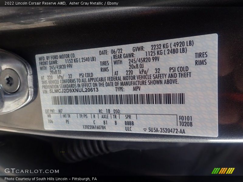 Asher Gray Metallic / Ebony 2022 Lincoln Corsair Reserve AWD