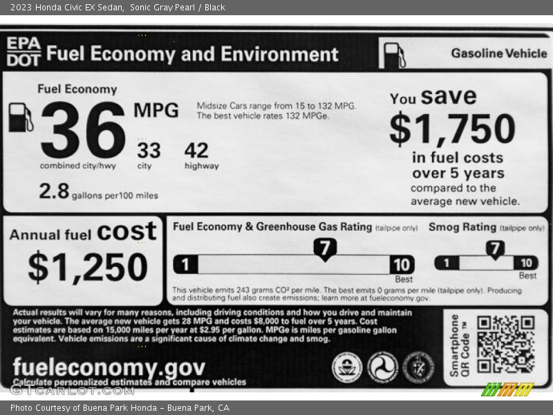 Sonic Gray Pearl / Black 2023 Honda Civic EX Sedan