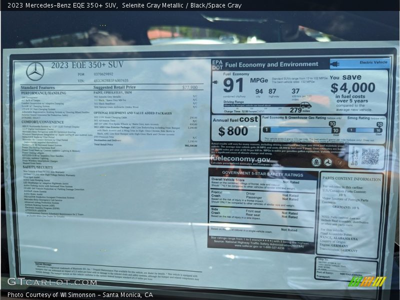 Selenite Gray Metallic / Black/Space Gray 2023 Mercedes-Benz EQE 350+ SUV