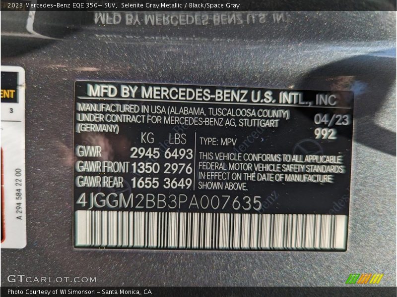 Selenite Gray Metallic / Black/Space Gray 2023 Mercedes-Benz EQE 350+ SUV
