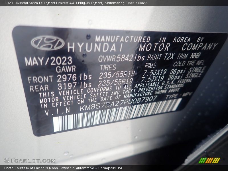 2023 Santa Fe Hybrid Limited AWD Plug-In Hybrid Shimmering Silver Color Code T2X