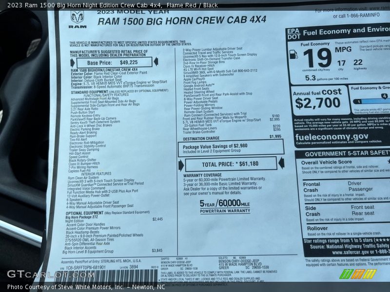  2023 1500 Big Horn Night Edition Crew Cab 4x4 Window Sticker