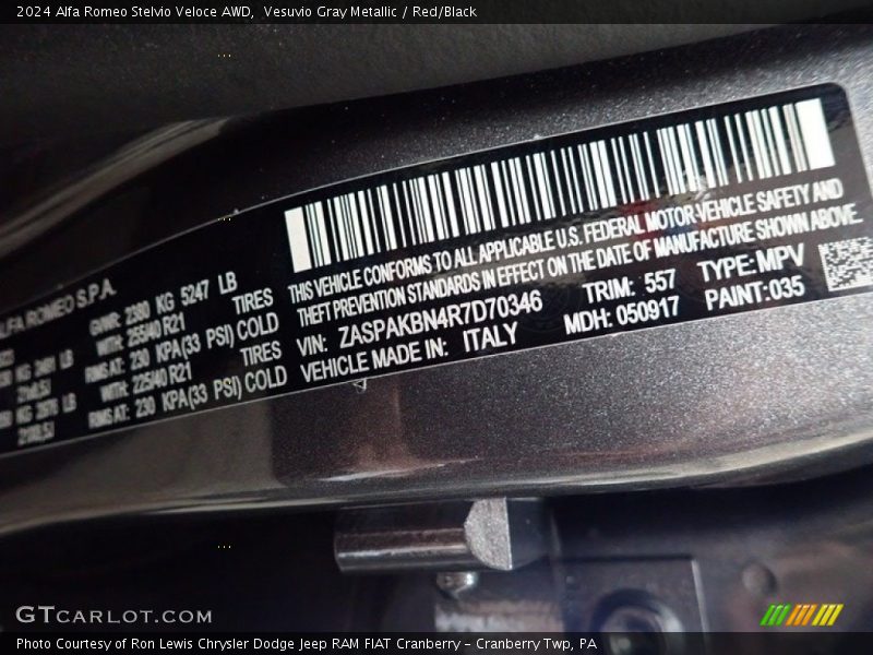 2024 Stelvio Veloce AWD Vesuvio Gray Metallic Color Code 557