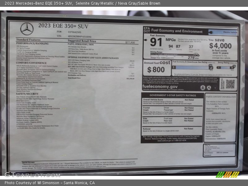 Selenite Gray Metallic / Neva Gray/Sable Brown 2023 Mercedes-Benz EQE 350+ SUV