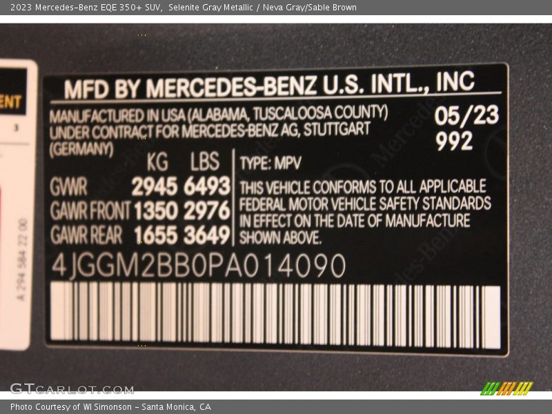 Selenite Gray Metallic / Neva Gray/Sable Brown 2023 Mercedes-Benz EQE 350+ SUV