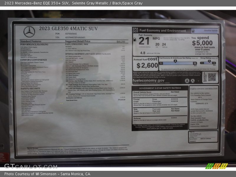 Selenite Gray Metallic / Black/Space Gray 2023 Mercedes-Benz EQE 350+ SUV