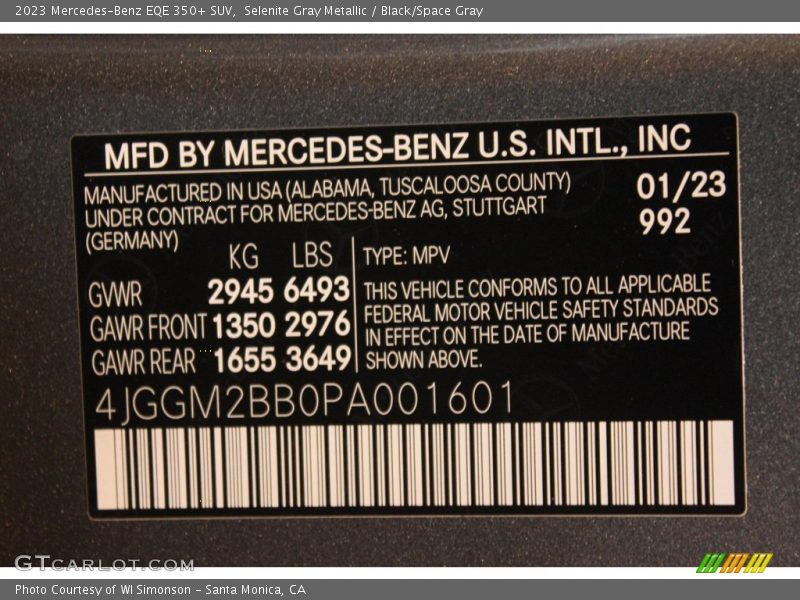 Selenite Gray Metallic / Black/Space Gray 2023 Mercedes-Benz EQE 350+ SUV