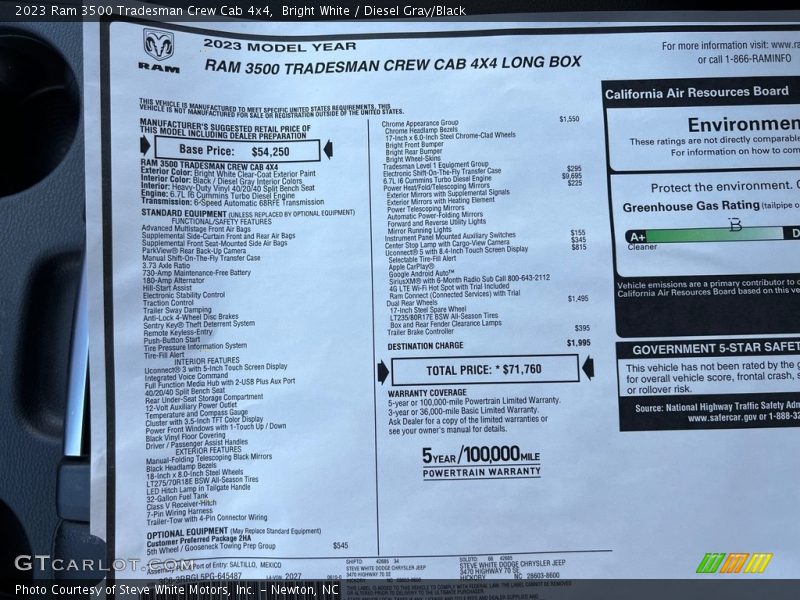  2023 3500 Tradesman Crew Cab 4x4 Window Sticker