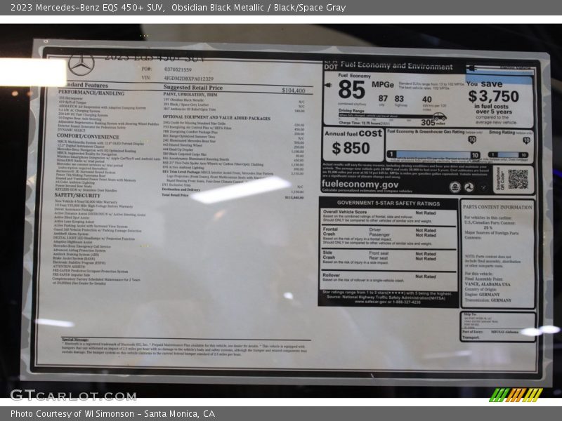 Obsidian Black Metallic / Black/Space Gray 2023 Mercedes-Benz EQS 450+ SUV