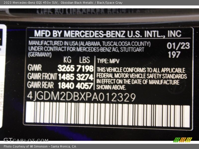 2023 EQS 450+ SUV Obsidian Black Metallic Color Code 197