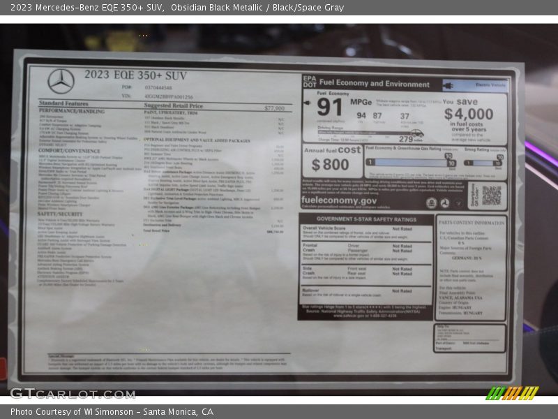 Obsidian Black Metallic / Black/Space Gray 2023 Mercedes-Benz EQE 350+ SUV