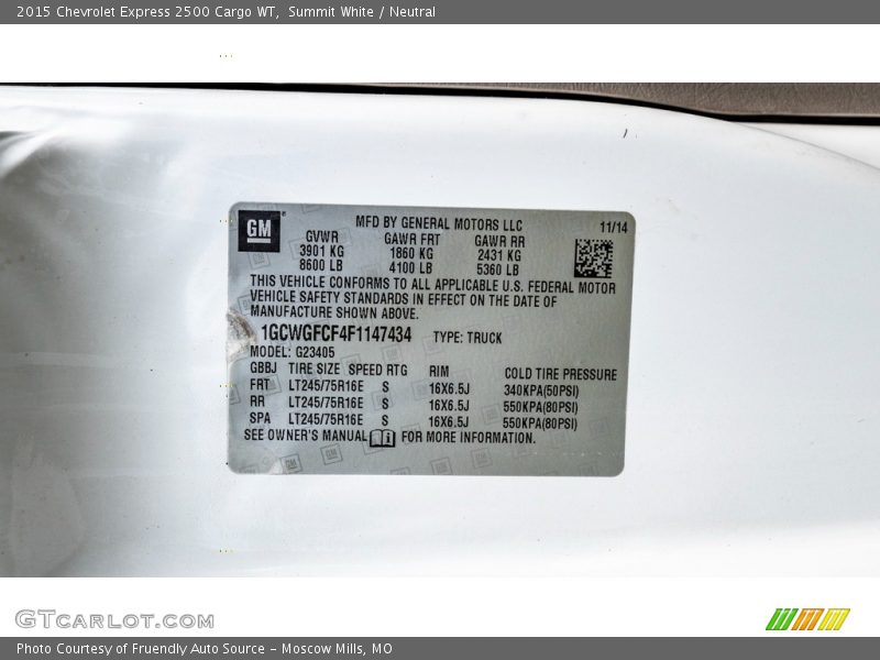 Summit White / Neutral 2015 Chevrolet Express 2500 Cargo WT