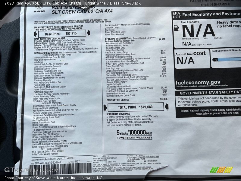  2023 4500 SLT Crew Cab 4x4 Chassis Window Sticker