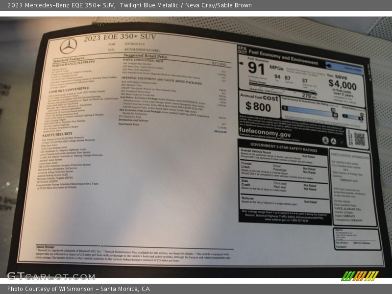  2023 EQE 350+ SUV Window Sticker