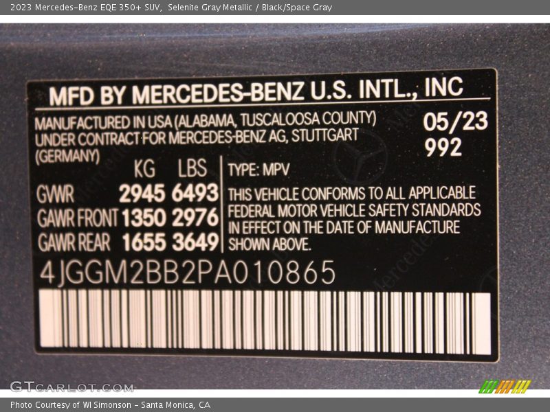 2023 EQE 350+ SUV Selenite Gray Metallic Color Code 992