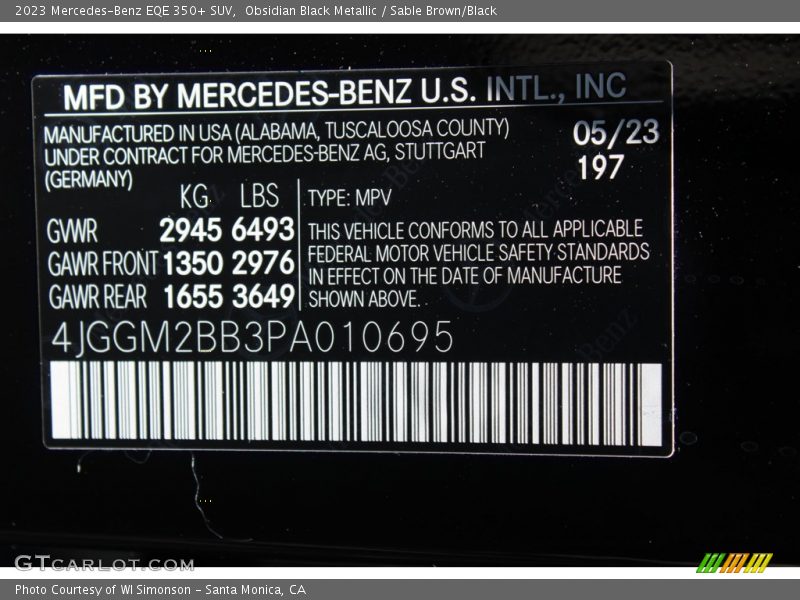 Obsidian Black Metallic / Sable Brown/Black 2023 Mercedes-Benz EQE 350+ SUV