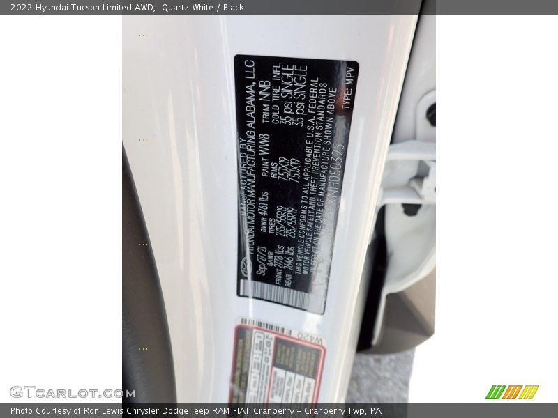 Quartz White / Black 2022 Hyundai Tucson Limited AWD