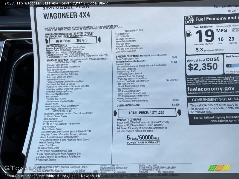  2023 Wagoneer Base 4x4 Window Sticker