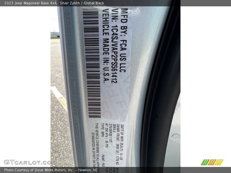 2023 Wagoneer Base 4x4 Silver Zynith Color Code PSE