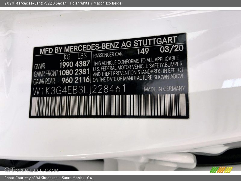 Polar White / Macchiato Beige 2020 Mercedes-Benz A 220 Sedan