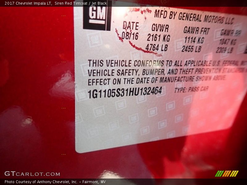 Siren Red Tintcoat / Jet Black 2017 Chevrolet Impala LT