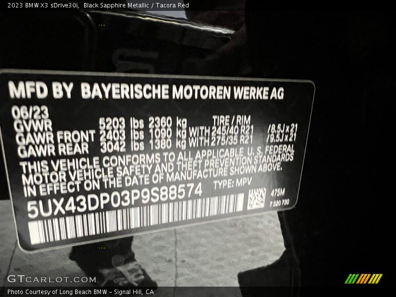2023 X3 sDrive30i Black Sapphire Metallic Color Code 475