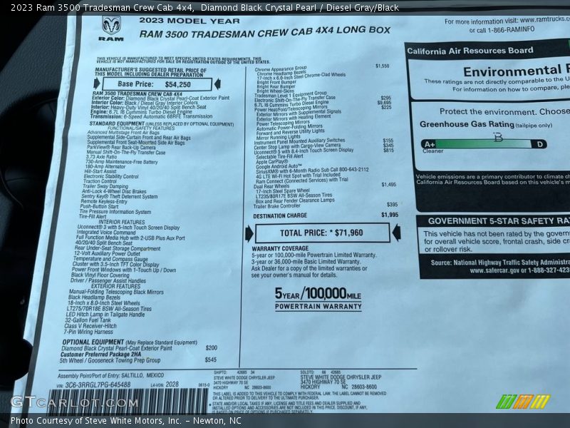 Diamond Black Crystal Pearl / Diesel Gray/Black 2023 Ram 3500 Tradesman Crew Cab 4x4